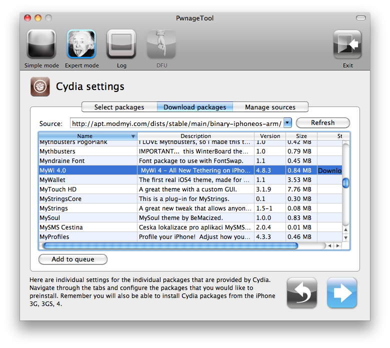  Tutorial: Jailbreak iPhone 4.1 with PwnageTool  PwnageTool-Cydia-Settings