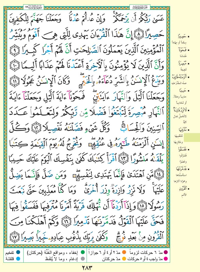   تفسير سورة الإسراء صفحة 283 من القرآن الكريم للشيخ الشعراوي	 283