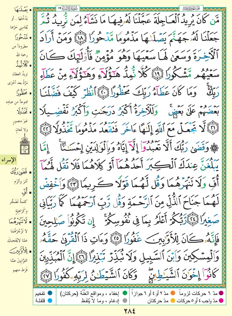   تفسير سورة الإسراء صفحة 284 من القرآن الكريم للشيخ الشعراوي	 284