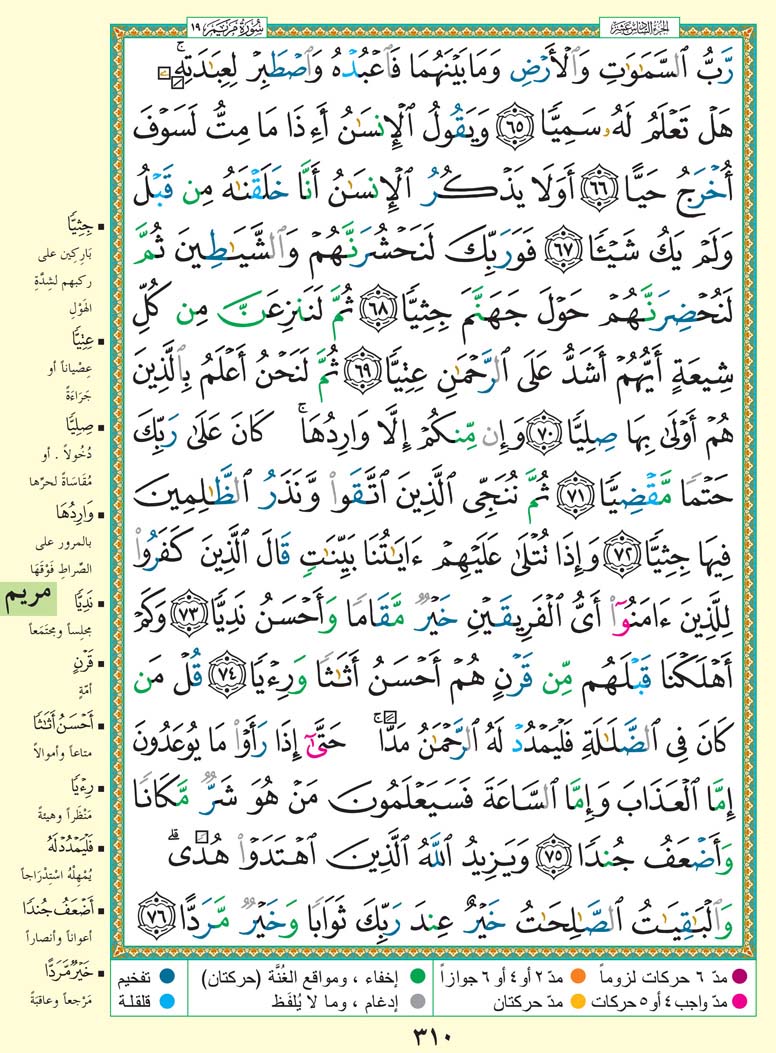   تفسير سورة مَرْيَم صفحة 310 من القرآن الكريم للشيخ الشعراوي	 310