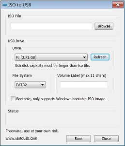 لاستخدام ملفات ISOعلى الفلاش ميموري USB وحرقها باستخدام برنامج صغير الحجم ومجاني لنظام التشغيل Windows الذي يتيح لك حرق هذه الملفات من صيغة ISOعلى قرص فلاش : USBISO to USB Screenshot_small