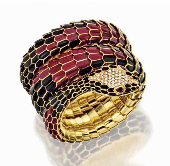 Aubrienne's Holiday Gift List ENAMEL-RUBY-AND-DIAMOND-SNAKE-BANGLE-CIRCA-1980