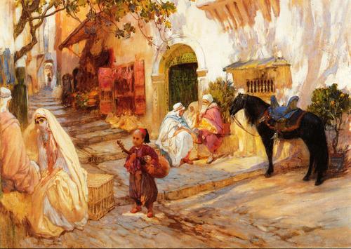  ◦˚ღ ســـجل حضــورك بــلوحه فنية ღ˚◦ - صفحة 100 American-Orientalist-Painter-Frederick-Arthur-Bridgman-A-Street-in-Algeria-Oil-Painting