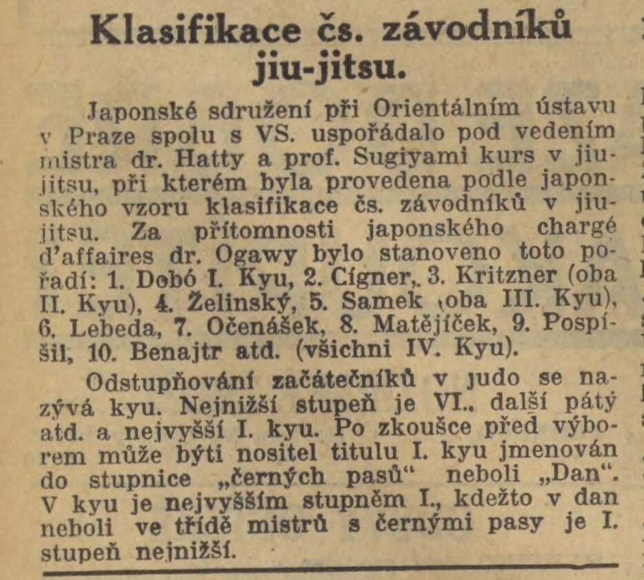 Jigoro Kano and his 3 visits Prague ( November 1912, September 1920, September 1936 ) 19351030NL_OZkouskachNaKyu