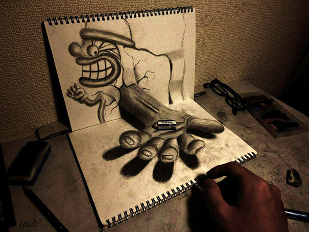 رسم  ثلاثي الأبعاد بقلم الرصاص 3D-drawings-nagai-hideyuki-2