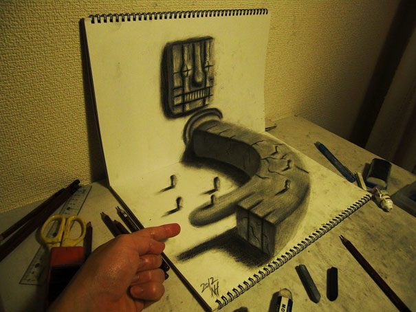 رسم  ثلاثي الأبعاد بقلم الرصاص 3D-drawings-nagai-hideyuki-7