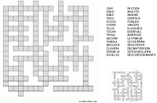 Juego de palabras cruzadas para imprimir Ejemplo