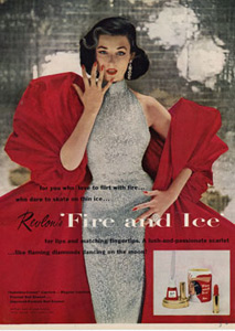 Kratka istorija kozmetike  Revlon-1952-two-page-Fire-and-Ice-ad-featured-Dorian-Leigh