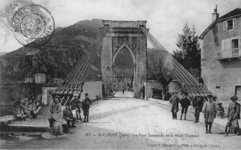gravure France Saint Claude Jura le pont suspendu 