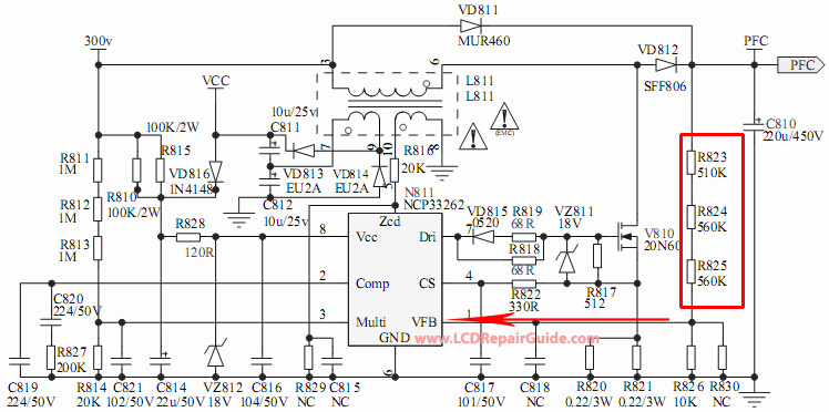 Hisense LED40K16X3D, LED40K11P, LED40K16P, LED42T39AK Resistor%20location