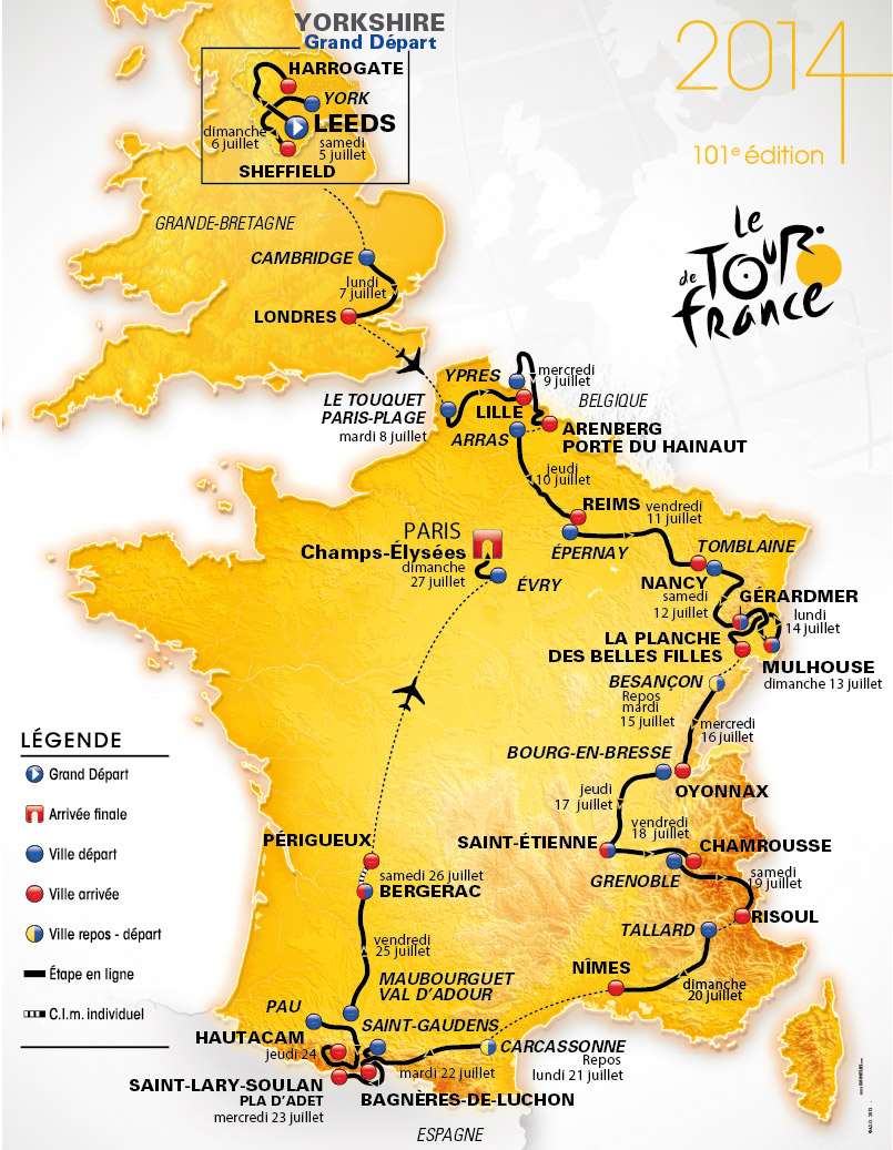 Tour de France 2014   Cartedefrance2014