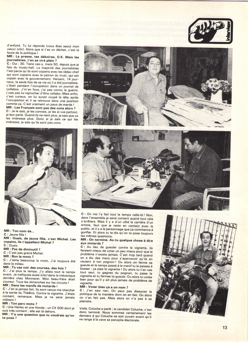 Interview Coluche Moto Revue du 18 mars 1981 Mr30440