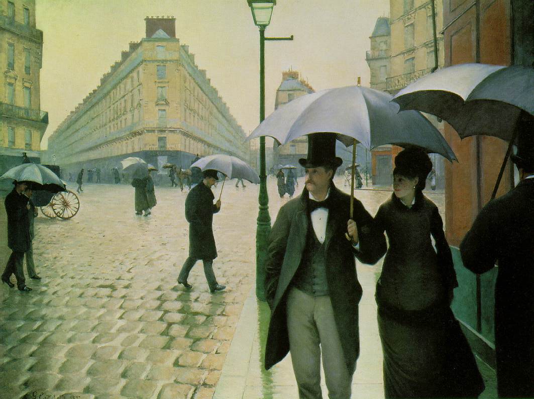 الرسام Pierre-Auguste Renoir GustaveCaillebotte-Paris-on-a-Rainy-Day-1877