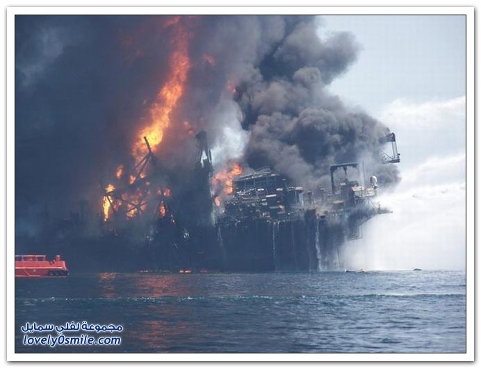 صورأنفجارفى محطة تنقيب لنفط وتسربه على سواحل لويزيان Explosion-leakage-oil-exploration-station-08