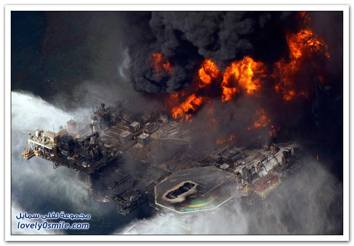 صورأنفجارفى محطة تنقيب لنفط وتسربه على سواحل لويزيان Explosion-leakage-oil-exploration-station-16