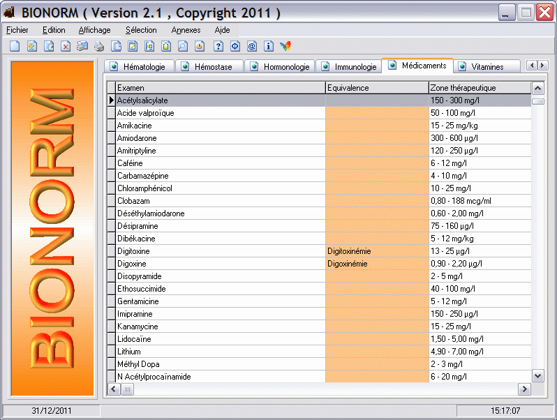 Bionorm logiciel  Bionorm présente les valeurs normales, sanguines et urinaires            - Page 2 Bionorm