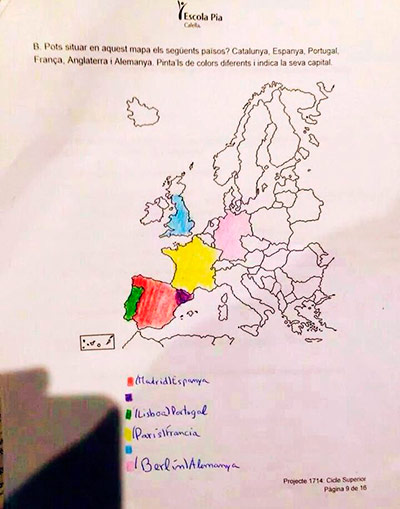 La Escola Pía de Calella obliga a los niños a diferenciar 'Cataluña' de 'España' en un examen de historia Examen-escolapia