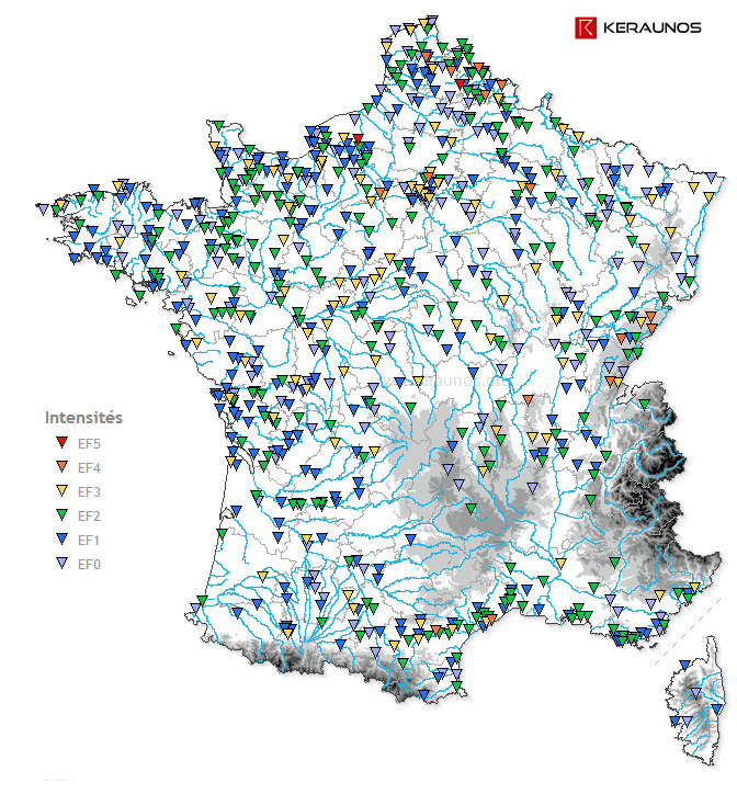 Tornades en France : 597 cas recensées et 167 cas très probables Carte_interactive_tornade_keraunos_france_23_avr_14