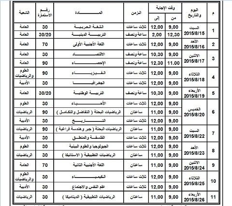 جدول امتحانات الثانوية العامة موقع وزارة التربية والتعليم Sss555s1