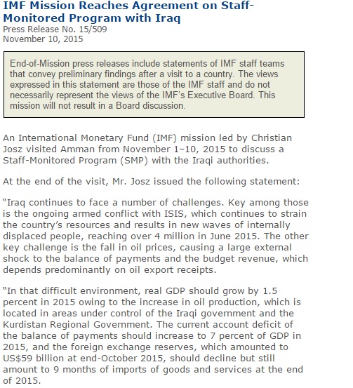  Special press release of the International Monetary Fund consultations with Iraq 386