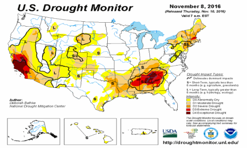 U.S. DROUGHT MONITOR, NOVEMBER 8, 2016 US-Drought-Monitor-November-8-2016-700x519