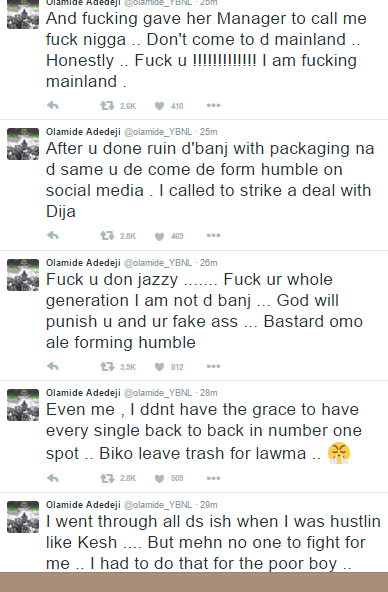 f**k You Don Jazzy, f**k Your Whole Generation I Am Not D’banj – Olamide Blast Don Jazzy On Twitter Olamide-Tweet