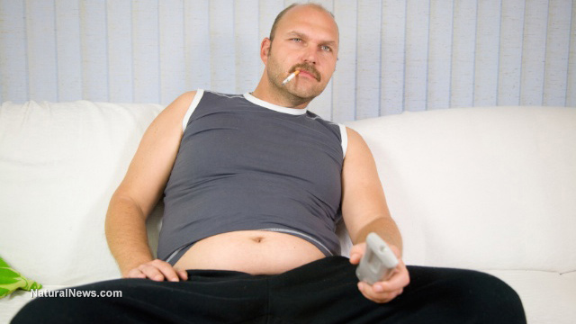 The truth is out: Fewer than 3 percent of Americans have the four lifestyle characteristics of healthy living Lazy-Fat-Man-Smoking-Watching-Tv