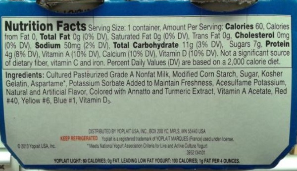 Yogurt buyers beware: Aspartame and artificial colors frequently found in popular yogurts Yoplait-fat-free-yogurt-600