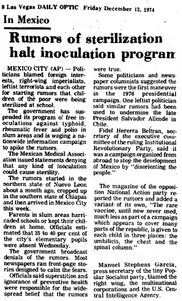  vaccine Depopulation test run? 75% of children who received vaccines in Mexican town now dead or hospitalized CUT-Las-Vegas-Optic-Fri-Dec-13-1974