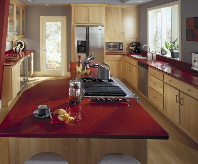 مطابخ فرنسية جديدة Cuisine-plan-de-travail-quartz-rouge