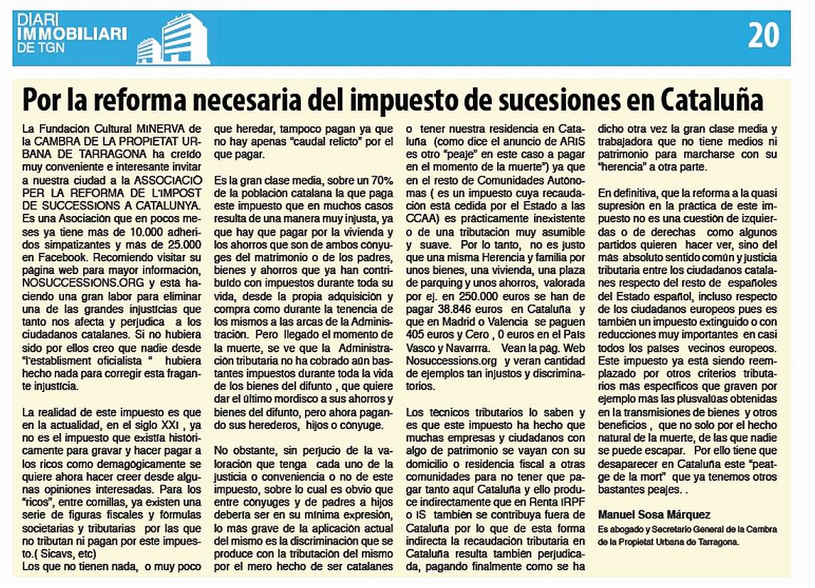 07/12/2009 - 10/01/2010 - LA CIUTAT DE TARRAGONA -  Por la reforma necesaria del impuesto de sucesiones en Catalunya CdTn22