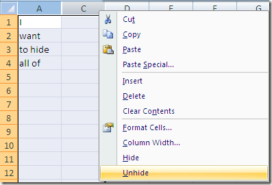 How to hide tabs, cells, columns, and formulas in Excel Unhidecolumn-thumb