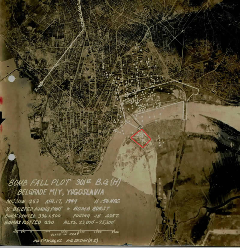 Saveznicko bombardovanje Belgrade-1944-marked