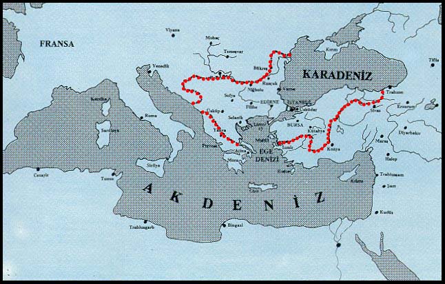 Sultan I. Muradn lmnde Osmanl Devletinin snrlarn gsteren harita H01