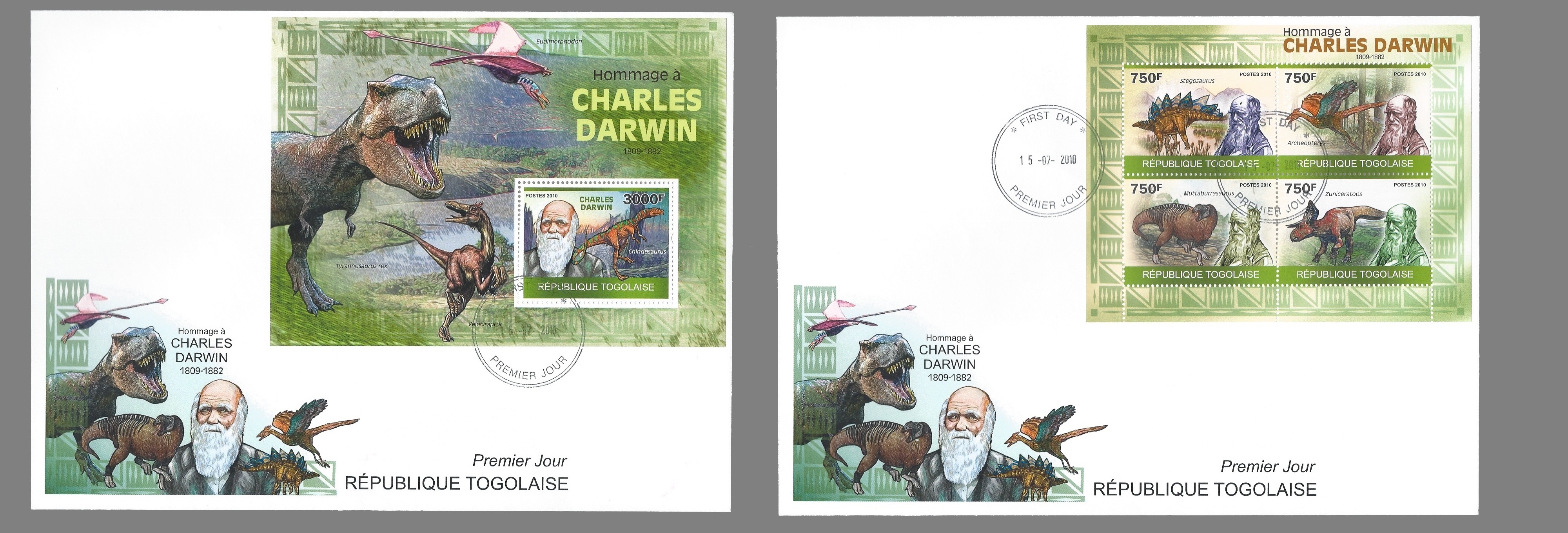 Paleophilatelie: Paläontologie und Philatelie  Togo_2009_darwin_fdc