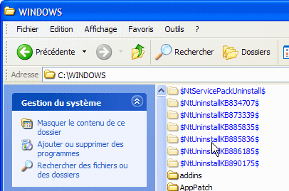 Supprimer les informations d'installation des correctifs - Windows XP 1283-2