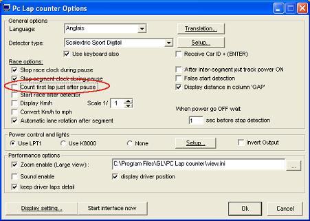 Race settings for 5 drivers and 3 lanes Countlap