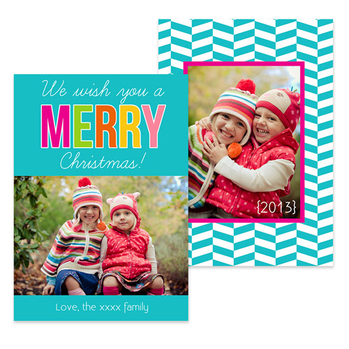 Picaboo: 50% Off Custom Holiday Cards = Only 40¢ Per Card + FREE Shipping  Bright_merry_christmas_turq