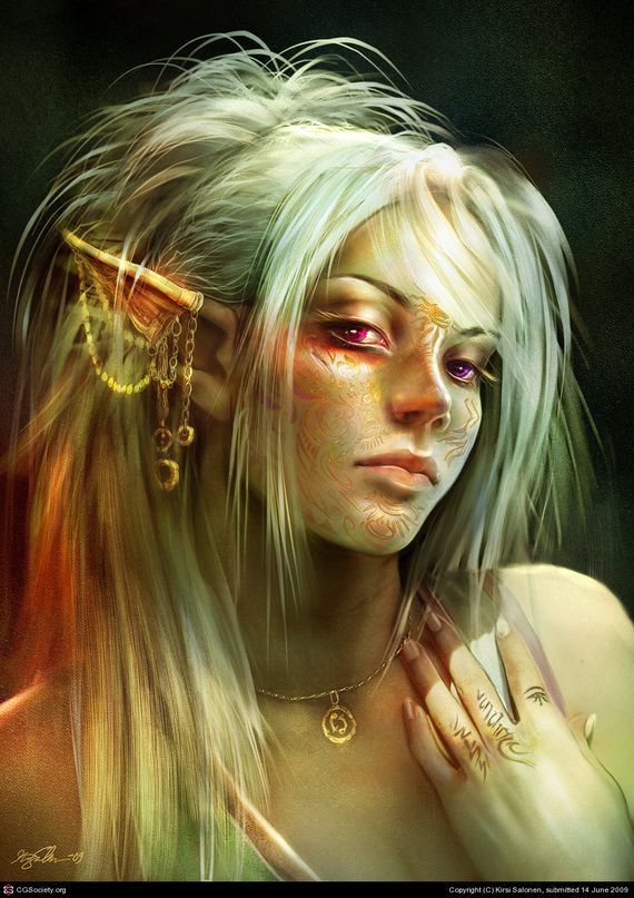 Sylver de Drakonos Portrait-of-an-elf-female-with-tattoos-on-face-and-earring-and-necklace