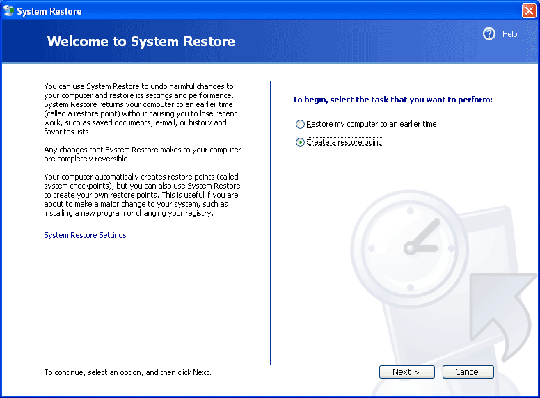 طريقة أستعادة النظام في الحالة التي يتعذر تصليح الخطأ في الحاسوب Restore1