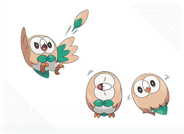 Conoce a los tres iniciales de de Pokémon Sol & Luna Rowlet-Art