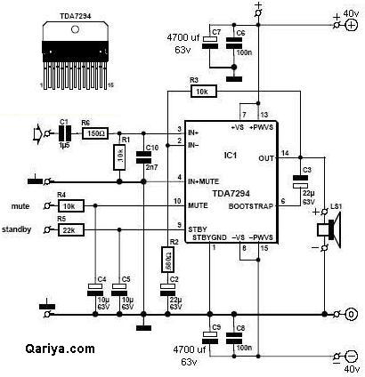 دائرة مكبر صوت 50 واط باستخدام المتكاملة TDA7294  Tda7294_circuit