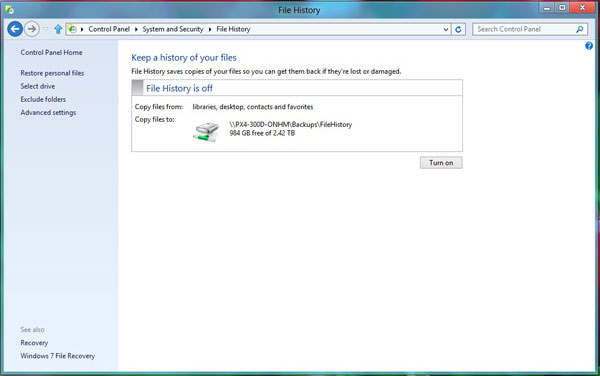 Kích hoạt và phục hồi File History trên Windows 8 Filehistory6