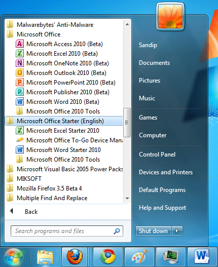Dùng MS Office 2010 Starter Beta từ ổ USB StartMenu_MS