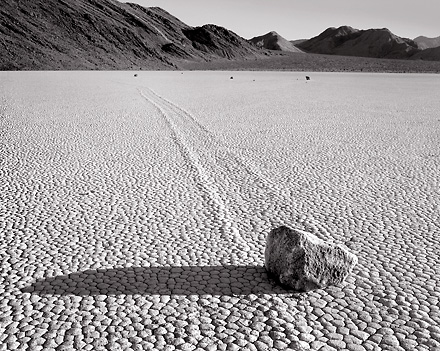 Black and white photography Moving-Rock-Racetrack