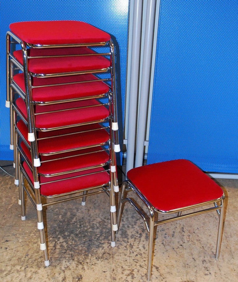 [For Sale] 7 Red Arcade Chairs Stools