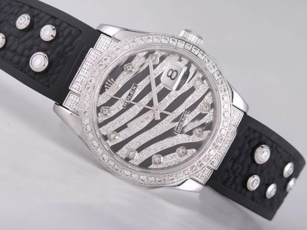 Replica Rolex Datejust Swiss ETA 2836 Watch Movement Diamond Bezel-Royal Black Design Diamond Creste