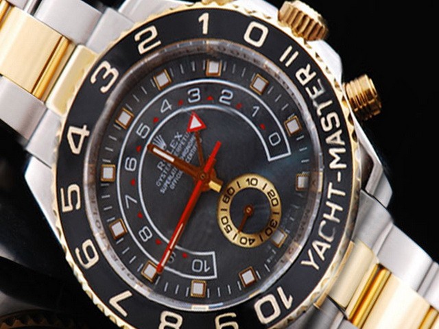 Replica Rolex Yacht-Master Watch Oyster Perpetual Automatic Two Tone ETA Case Black Bezel And Black