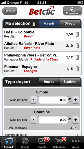 BetClic.fr disponible sur iPhone , iPad et Android  Iphone-betclic-3