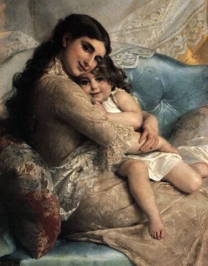 لأنَ أمي تستحقَ حبيَ وتقديريَ سأكتبَ لهاَ !! Emile-munier-portrait-of-a-mother-and-daughter-81713